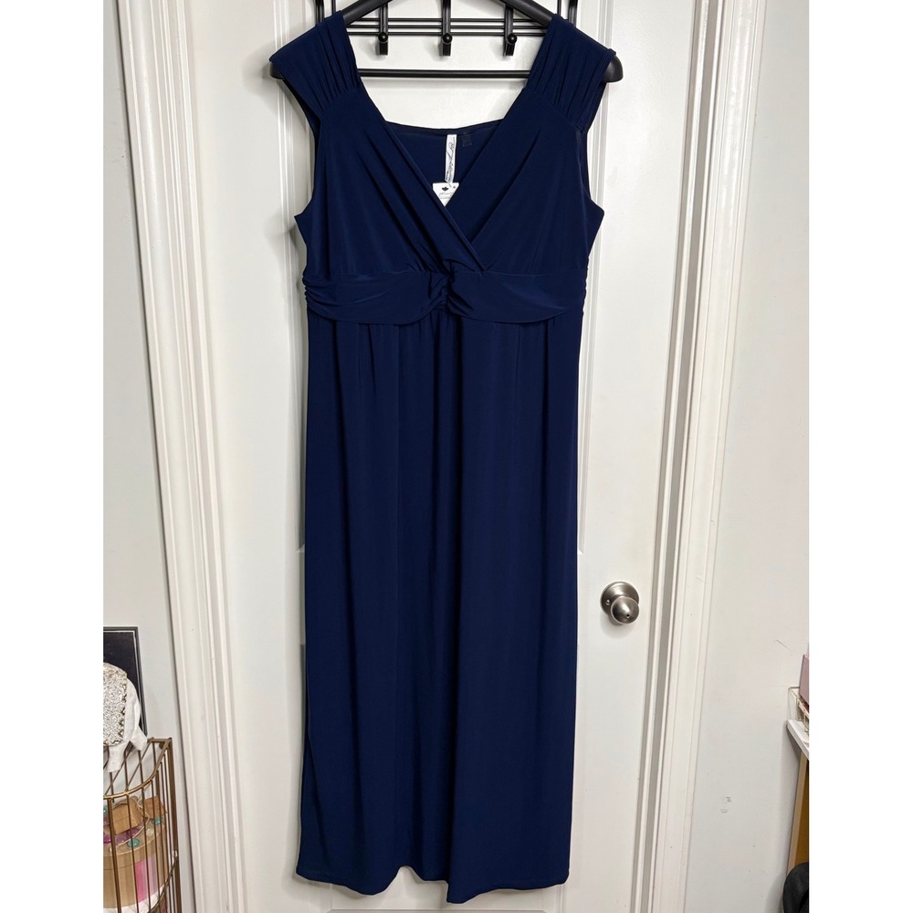 NY Collection Plus Size 1X Ruched Empire Maxi Dress Navy Blue Wedding Guest NWT